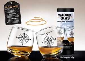 GILDE 2tlg. Set, Wackelglas, "Global", Windrosenmotiv, Glas, klar, , H. 8,5 cm, D. 7,5 cm 44360