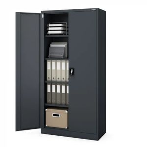 Büroschrank C001 Aktenschrank Lagerschrank Mehrzweckschrank Metallschrank 4 Fachböden Pulverbeschichtung Stahlblech 185 cm x 90 cm x 40 cm, Farbe: Anthrazit