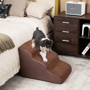 COSTWAY 3-stufige Hundetreppe, rutschfeste Hundestufen mit hochdichtem Schwamm, Silikon-Pfotenabdrücke, weiche Haustierrampe für hohe Sofas, für Haustiere