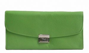 velká kožená číšnická peněženka květnově zelená, 7 přihrádek + kapsa na drobné, očko, šířka 18 cm, výška 9-11 cm
