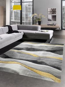 Teppich modern Teppich Wohnzimmer Wellen grau gelb gold Größe - 160x230 cm