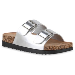 VAN HILL Damen Pantoletten Sandalen Profil-Sohle Schuhe 841016, Farbe: Silber, Größe: 37