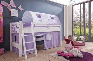 Relita Halbhohes Spielbett Kim Buche massiv weiß lackiert mit Textil-Set, purple/weiß