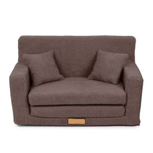 Flumi Kindercouch Kindersofa Spielsofa mit Schlaffunktion für Kinderzimmer -Schlafsessel mit Bettfunktion - Kindermöbel - Boucle Braun