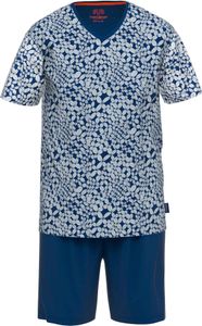 CECEBA Herren Schlafanzug, 2-tlg. Set - Shorty, kurz, V-Neck Baumwolle Blau/Weiß 2XL