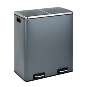SVITA TM2X30 Treteimer 60 Liter Abfalleimer Mülleimer Design Mülltrennung Papierkorb Küchen-Ordnung Trennsystem Grau