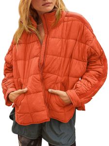 ASKSA Damen Lightweight Steppjacke Warme Winterjacke mit Reissverschluss Casual Outdoorjacke, Orange, XL