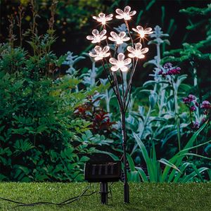 LED Solar Gartenstecker Blumenstecker Deko Blume Kirschblüte Erdspieß warmweiß H60cm