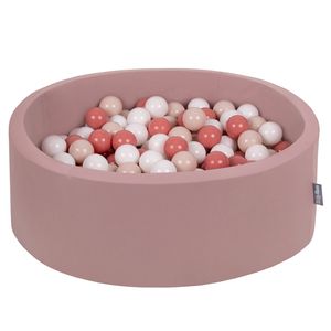 KiddyMoon rund bällebad bällepool 90x30cm/300 bälle ? 7cm ballgruben für babys spielbad kleinkinder, hergestellt in der eu, erikafarben: weiß/lachsfarben/weiß