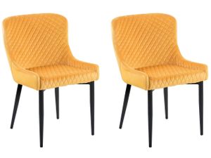 BELIANI Sada 2 židlí žluté čalouněné s černými kovovými nohami pro jídelnu ve stylu retro glamour