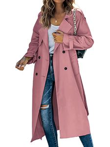 Frauen Langarm Cardigan Urlaub Doppelbrust Long Trench Coattaschen Solid Color Mantel, Farbe: Rosa, Größe: M