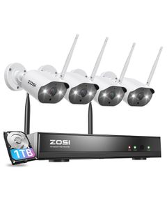 ZOSI 3MP Außen WLAN Überwachungskamera Set mit 1TB Festplatte, 8CH 1TB NVR 4x 3MP IP WiFi Kameras 2-Wege Audio, Menschenerkennung, Spotlight Alarm