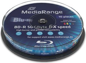 MediaRange Bluray 50GB 10pcs BD-R cake 6x Inkjet Fullprint.