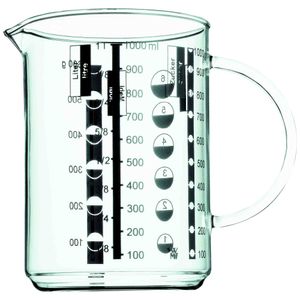 WMF Gourmet Messbecher 1,0l, hitzebeständiges Glas, Skalierung für Liter, Milliliter, Tassen und Gramm