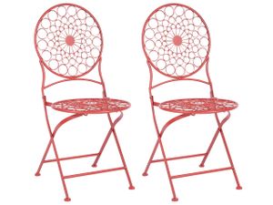 BELIANI Set aus 2 Garten-Bistrostühlen Rot Eisen klappbar für den Außenbereich UV-Rostbeständigkeit Französisch Retro-Stil