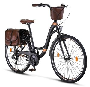 Licorne Bike Stella Plus Premium City Bike in Zoll Aluminium Fahrrad für Mädchen, Jungen, Herren und Damen - 21 Gang-Schaltung - Hollandfahrrad , Farbe:Schwarz, Größe:28 Zoll