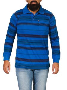 Herren Polo Shirt Langarm Longsleeve mit Brusttaschen; Blau L