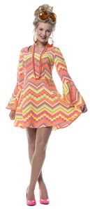 L3201153-46 kügelchen neon-pink Damen Hippie Kostüm-Kleid Gr.46