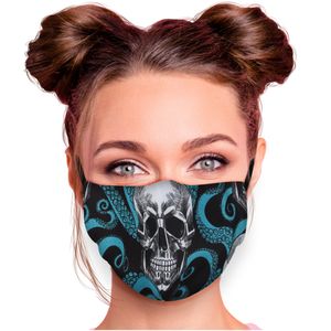 Mundschutz Nasenschutz Behelfs – Maske, waschbar, Filterfach, verstellbar, Motiv Totenkopf Tentakel