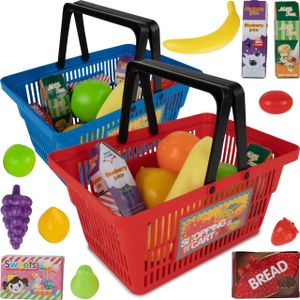 Malplay Einkaufskorb Mit Obst, Gemüse, Lebensmittel Für Kinderladen Rollenspiel Supermarkt Warenkorb+ Zubehör Für Kinder Ab 3 Jahren