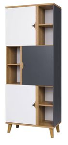 GRAINGOLD Bücherregal Member 80 cm - Büroregal mit Schrank und Schubladen - Bücherregal, Bücherregal zu Büro auf Beinen, Modern Design - (Weiß & Graphit & Gold Eiche)