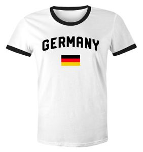 Moonworks® Herren Deutschland Fan-Shirt T-Shirt Fußball WM EM Retro Fan-Trikot Weltmeisterschaft Europameisterschaft Germany weiß-schwarz XXL