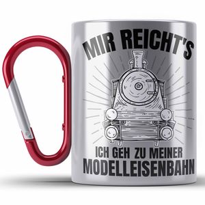 Trendation - Mir Reichts Ich Geh Zu Meiner Modelleisenbahn Geschenk Edelstahl Tasse Karabiner Dampflok Spruch Mönner Geschenkdidee (Rot)