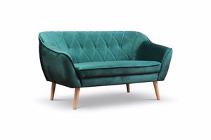 QLA Möbel 2-Sitzer Stoffsofa Skand in Grün: Skandinavische Couch mit hohen Holzbeinen, Sitzfläche und Rückenlehne gepolstert