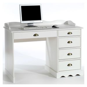 Schreibtisch Bürotisch COLETTE Arbeitstisch mit Aufsatz, Kiefer massiv, weiß lackiert, Landhausstil