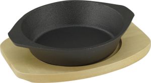 Servierpfanne Ø 19 cm aus Gusseisen mit Holzuntersetzer 1 Stück im Set
