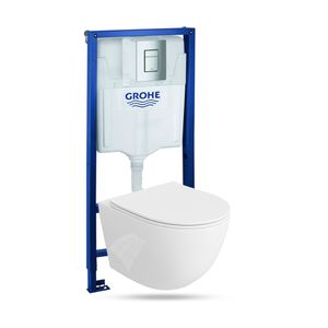 LAVITA | Vorwandelement Solido + Wand Hänge WC Sinto Weiß Spülrandlos + WC-Sitz SoftClose | Verchromter Knopf | Komplettset | Unterputz Spülkasten |  Toilette Komplett Sett