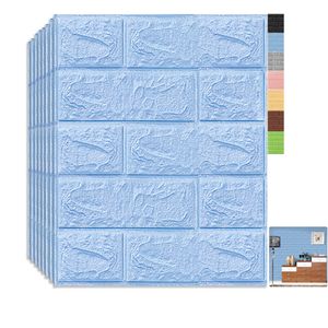 1 Set (10 Stk)große 3D wasserdichte Fliesen Ziegel Wand Aufkleber selbstklebende Schaum Panel 35x38.5cm Blau