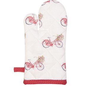 Clayre & Eef Kinderofenhandschuh 12x21 cm Rot Weiß Baumwolle Fahrrad