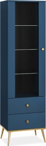KONSIMO Vitrinenschrank "ARICIA", Marineblau, Holz, ELEGANT, 55x190x40cm