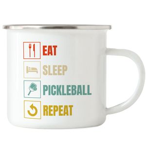 Eat Sleep Pickleball Repeat Emaille Tasse Sport Freizeit Pickle-Ball Design