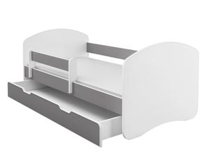 Kinderbett Jugendbett mit Matratze in Weiß / Grau ACMA II 140x70 cm + Bettkasten