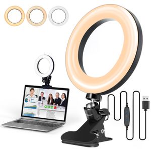 Ringlicht mit Klemme, 6,3" LED-Konferenz-Videoleuchte Foto-Video-LED-Beleuchtungs-Kit, 3 dimmbare Farben, Selfie-Licht für Laptop, 10 Helligkeitsstufen für Portrait-YouTube-Video, Vlog, Make-up