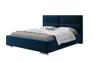 Polsterbett 120x200 cm gepolstertes Bett mit Bettkasten dekoratives Kopfteil Dunkelblau Farbe Velour