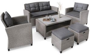 di volio Polyrattan Lounge Gartenmöbel-Set FIRENZE - Lounge Set mit Doppelsofa, 2 Sesseln, 2 Hockern & Tisch - Gartenmöbel-Set in Rattan-Optik, inkl. zwei Fleecedecken