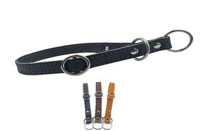 Zugstopp Hundehalsband, Lederhalsband mit Zugbegrenzung, Dressurhalsung, Zugstopper, einstellbar, Leder, schwarz, S - 45cm