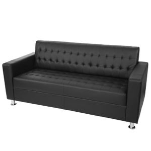 3er Sofa Kunda, Couch Loungesofa, Kunstleder, Metall-Füße 180cm  schwarz