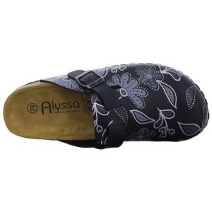 Alyssa Damen-Clog mit Tieffußbett Schwarz mit Blumenmuster, Farbe:schwarz, EU Größe:42