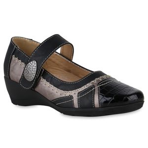 VAN HILL Damen Mary Janes Pumps Klassische Metallic Schuhe 841249, Farbe: Schwarz, Größe: 39