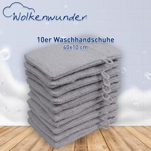 Wolkenwunder Elegance Waschhandschuhe 16x21cm 10er Set (ca. 500 g/m²), Farbe:Silber