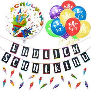 Oblique Unique Schuleinführung Schulanfang Einschulung Deko Set - Endlich Schulkind Girlande + Luftballons + Konfetti