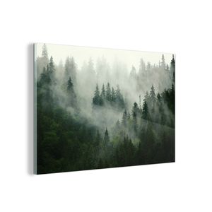 Glasbild Wandbild auf Glas 120x80 cm Wandkunst Wald - Nebel - Bäume - Natur MuchoWow