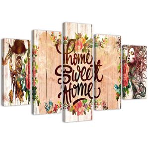 5-teiliges leinwandbild home sweet home schriftzug 200x100 cm Feeby braun wandbild bereit zum aufhängen