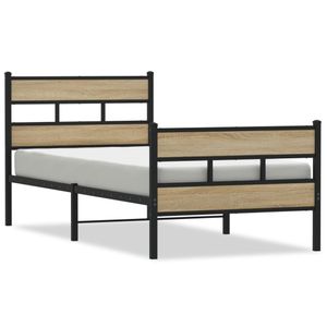 vidaXL Metallbett ohne Matratze Sonoma-Eiche 90x200 cm
