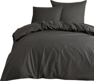 Bettwäsche 220x240 + 80x80 cm 100% Baumwolle Renforce Anthrazit Uni Einfarbig Garnitur Set, 3 teilig
