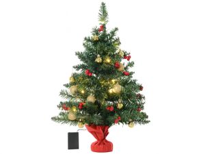 HOMCOM Weihnachtsbaum Christbaum mit Stechpalmenbeeren, Kugeln und LED-Lichtern Grün PVC ∅20 x 60 cm